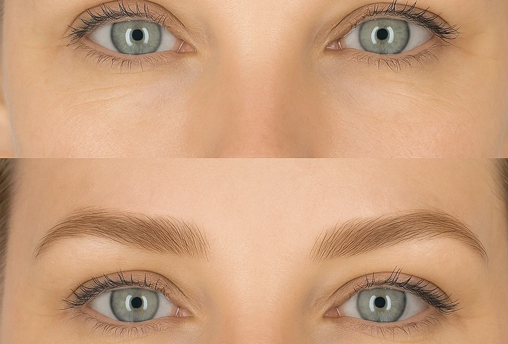 pudrové obočí před a po